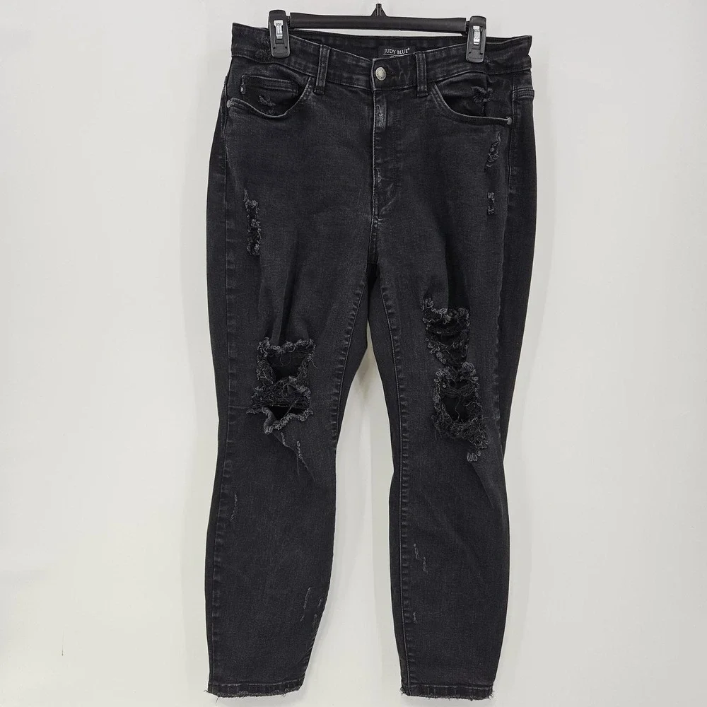 Judy Blue Jeans Womens‎ 16W Black Boyfriend Fit Distressed Plus Normcore Preppy
